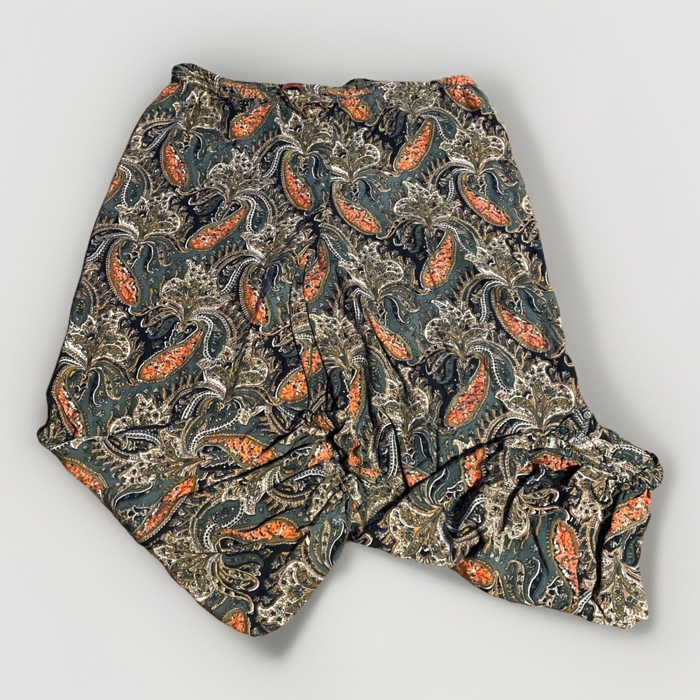 VTG 90'S HIPPY BOHO INDIA Made FLORAL PAISLEY PRINT Wide Leg Pant Button Ankle